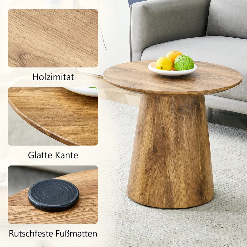 Ensemble de 2 tables basses gigognes rondes effet bois (50×48 cm & 60×35 cm) CYPRESSARA