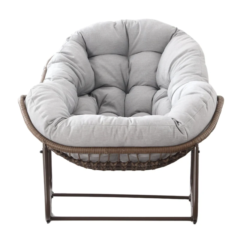 Fauteuil à bascule XXL en rotin, coussin épais, gris clair ARISEARA