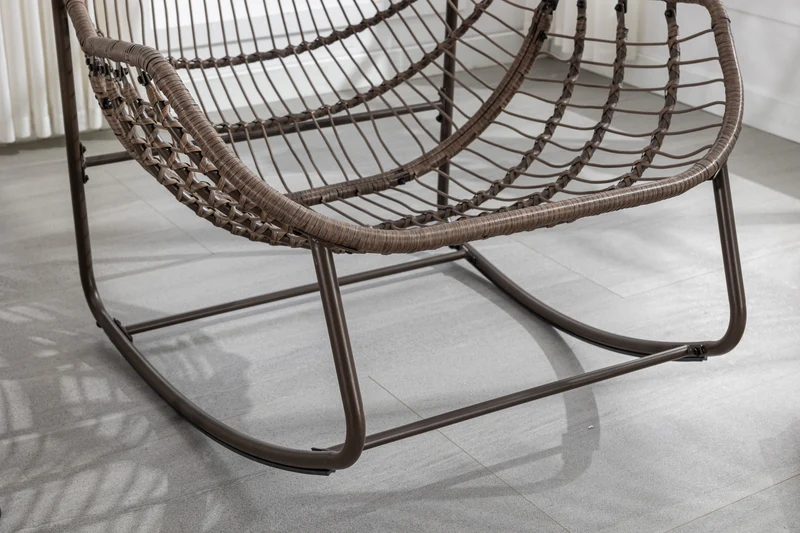 Fauteuil à bascule XXL en rotin, coussin épais, gris clair ARISEARA