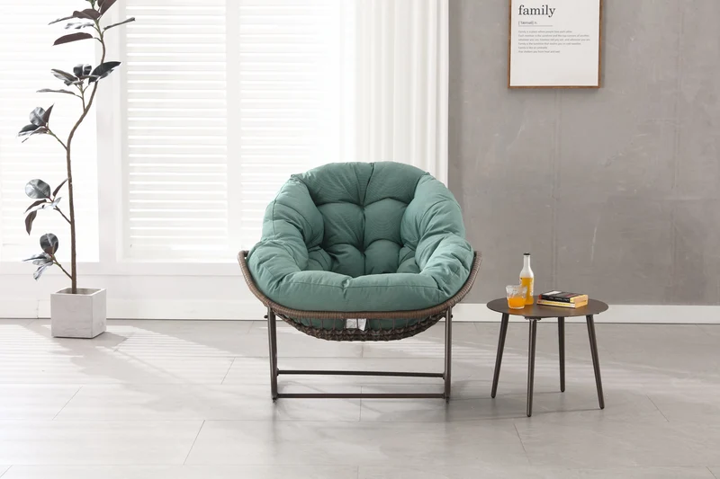 Fauteuil à bascule XXL en rotin, coussin épais, vert sauge SOLSTICEICA