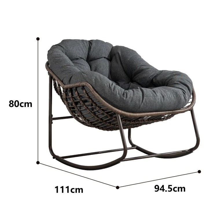 Fauteuil à bascule XXL en rotin, coussin épais, vert sauge SOLSTICEICA