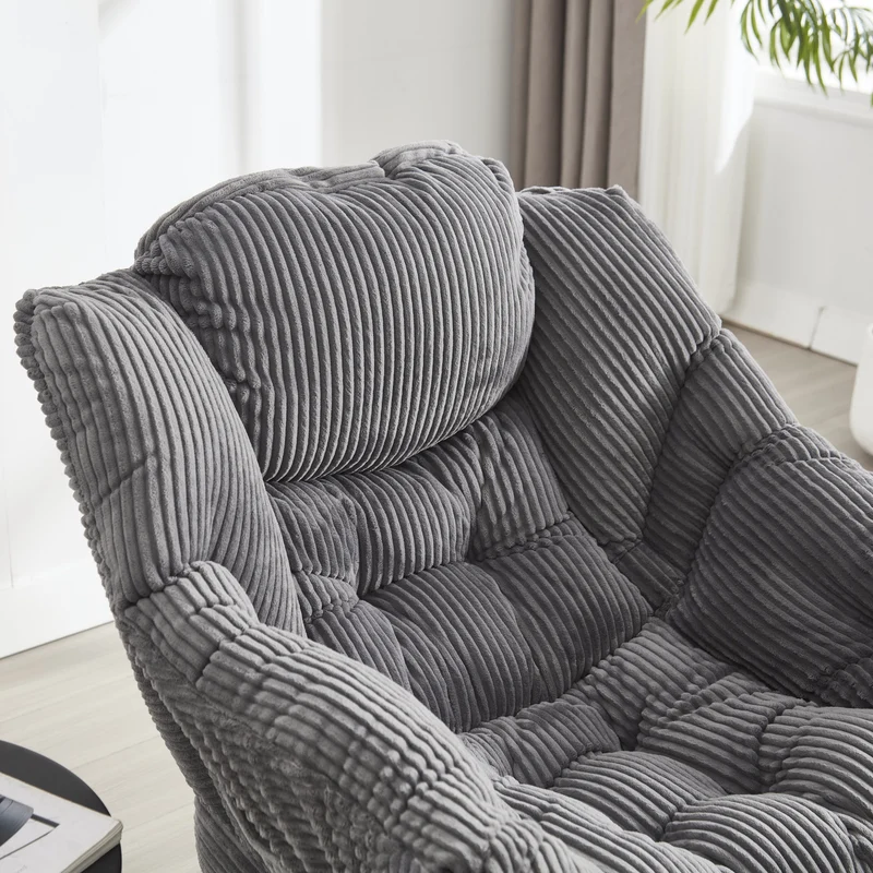 Fauteuil relax avec repose-pieds en flanelle grise, accoudoirs, poche latérale SERENELV