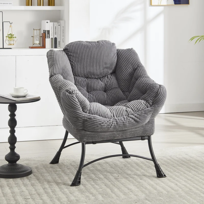 Fauteuil relax avec repose-pieds en flanelle grise, accoudoirs, poche latérale SERENELV