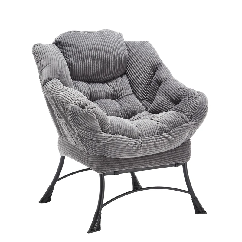 Fauteuil relax avec repose-pieds en flanelle grise, accoudoirs, poche latérale SERENELV