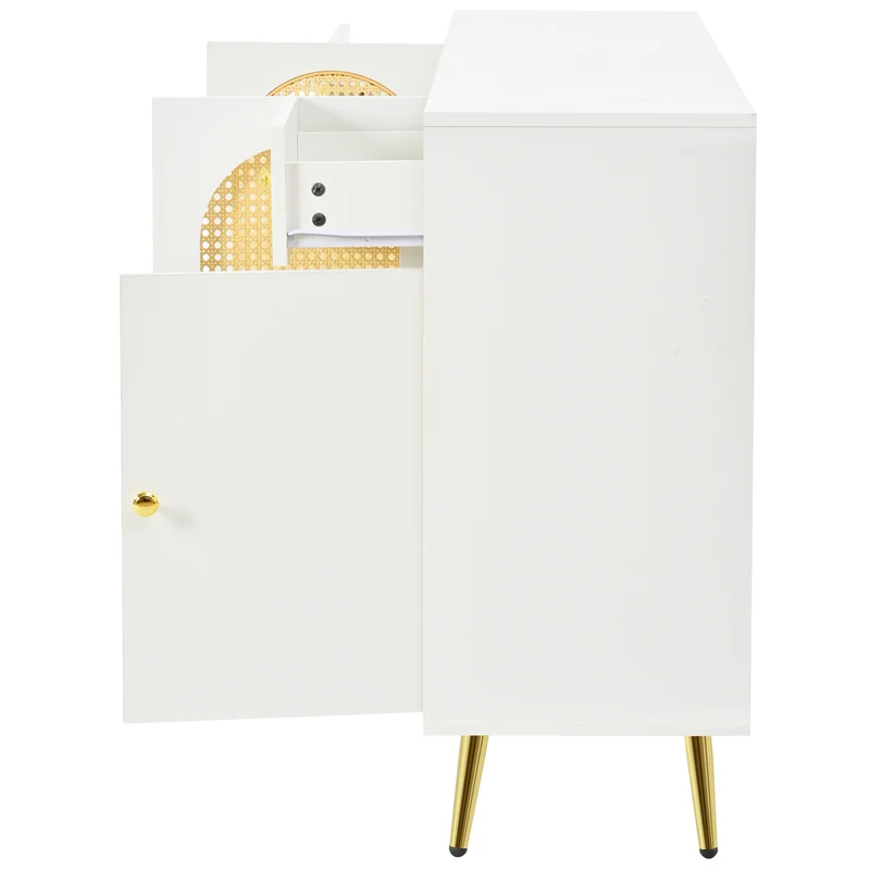 Buffet blanc rotin 2 tiroirs 4 portes 140x35x82cm HALOORA
