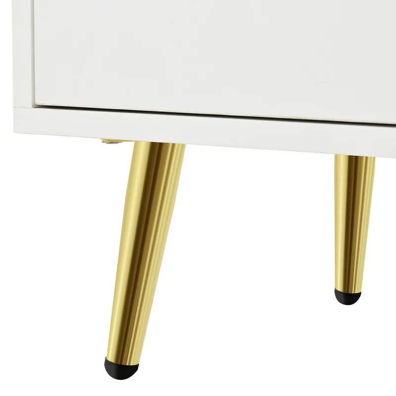 Buffet blanc rotin 2 tiroirs 4 portes 140x35x82cm HALOORA