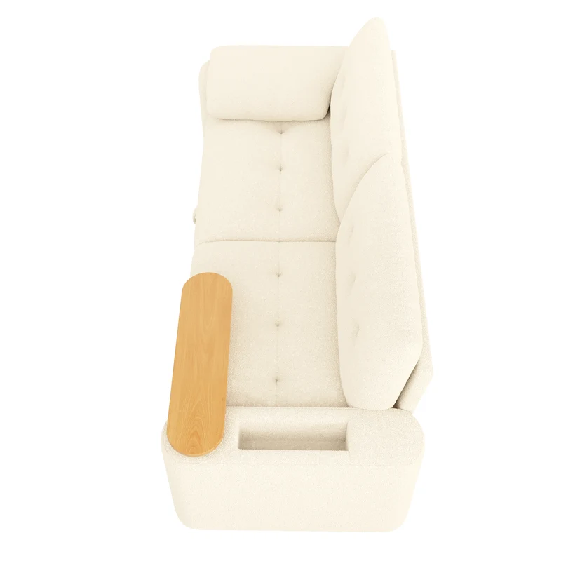 Canapé modulable 2-3 places en bouclé beige avec coffre de rangement et tablette pivotante MYSTICLAM