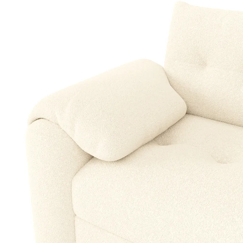 Canapé modulable 2-3 places en bouclé beige avec coffre de rangement et tablette pivotante MYSTICLAM
