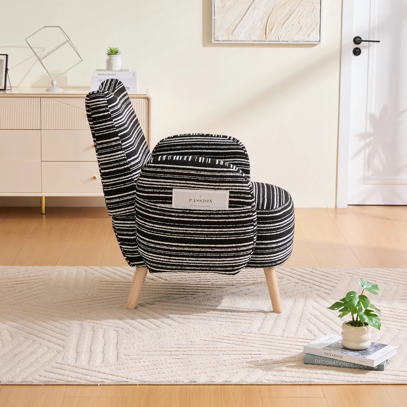 Fauteuil vintage en tissu bouclé rayures noir et blanc EMBERRO