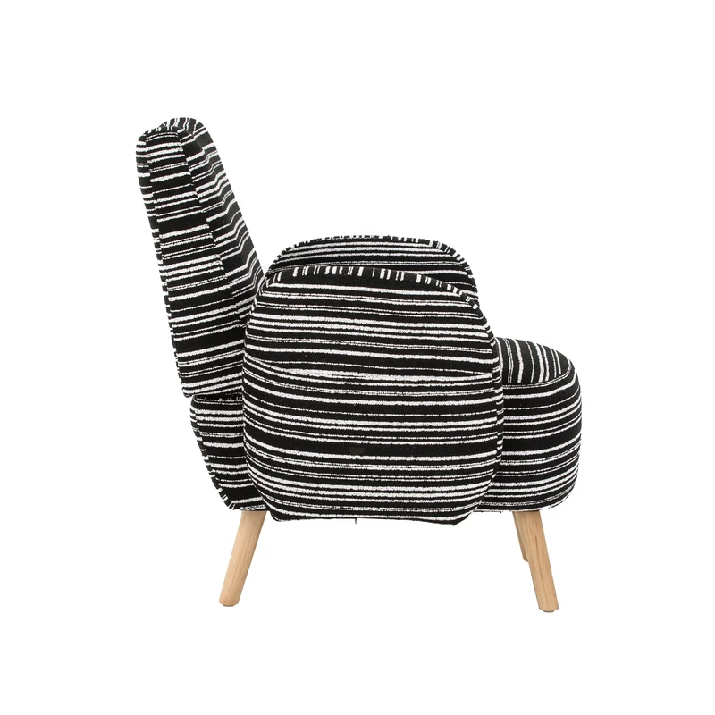 Fauteuil vintage en tissu bouclé rayures noir et blanc EMBERRO