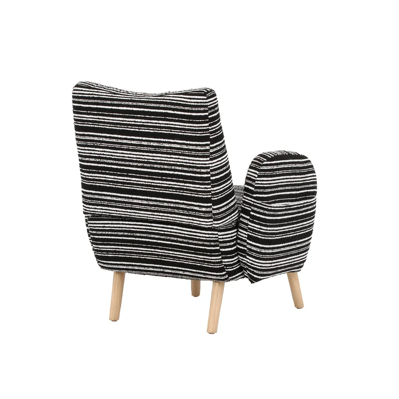 Fauteuil vintage en tissu bouclé rayures noir et blanc EMBERRO
