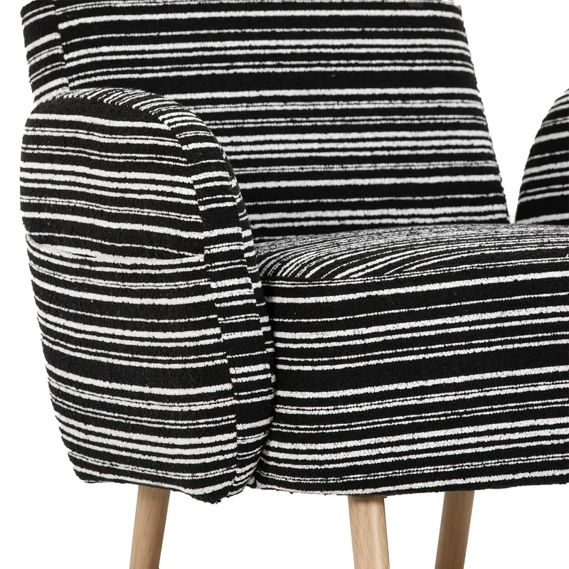 Fauteuil vintage en tissu bouclé rayures noir et blanc EMBERRO