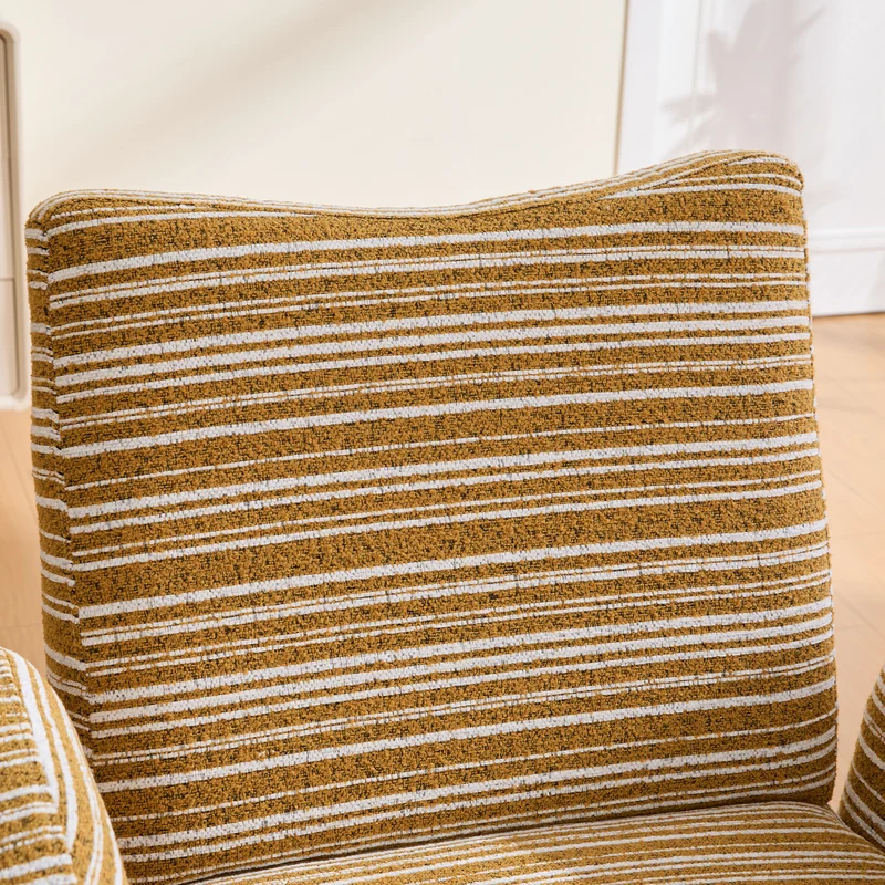 Fauteuil vintage en tissu bouclé rayures jaune moutarde et blanc EMBERELL