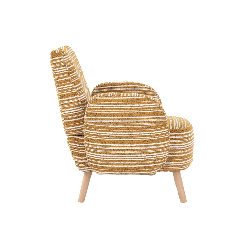 Fauteuil vintage en tissu bouclé rayures jaune moutarde et blanc EMBERELL