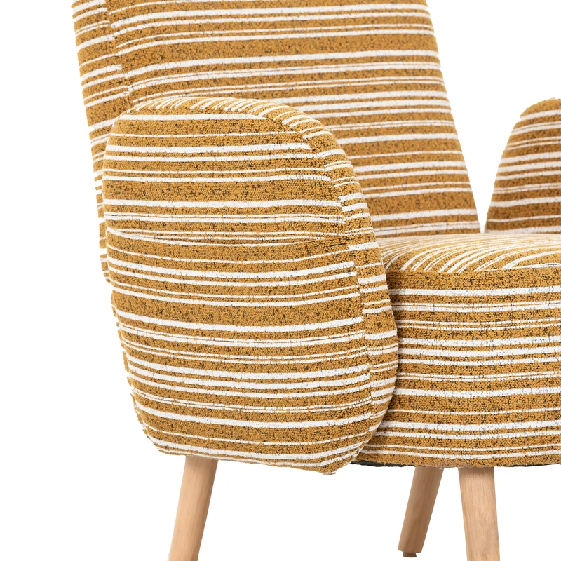 Fauteuil vintage en tissu bouclé rayures jaune moutarde et blanc EMBERELL