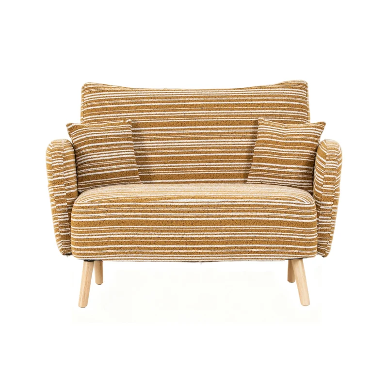 Canapé 2 places en bouclette rayures jaune et blanc et coussins 121x81,5x87cm PRISMEN