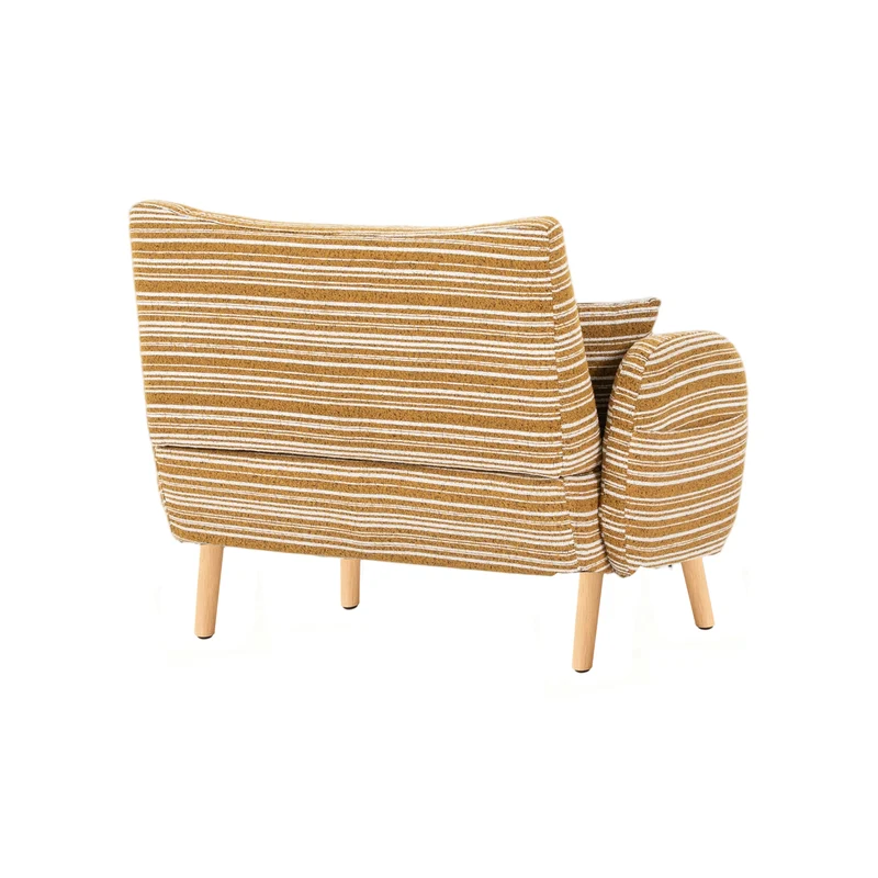 Canapé 2 places en bouclette rayures jaune et blanc et coussins 121x81,5x87cm PRISMEN