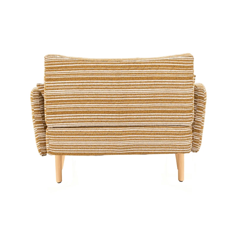 Canapé 2 places en bouclette rayures jaune et blanc et coussins 121x81,5x87cm PRISMEN