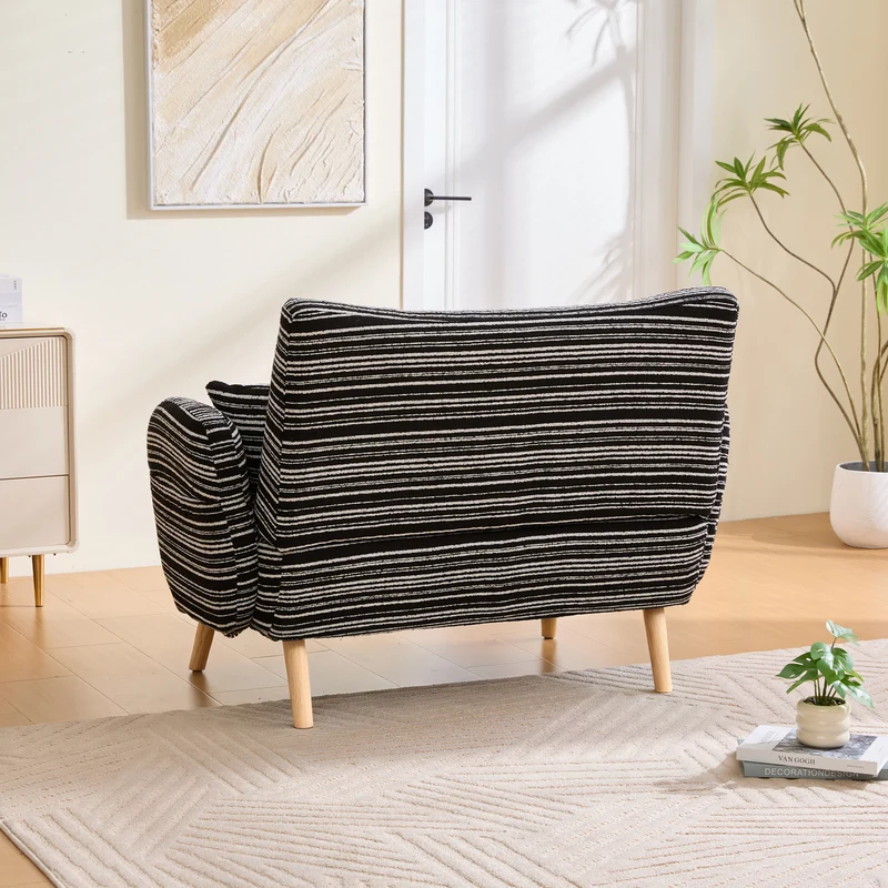 Canapé 2 places en bouclette rayures noir et blanc et coussins 121x81,5x87cm LATTICEIC