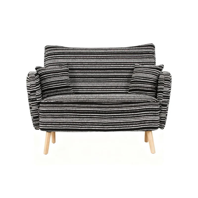 Canapé 2 places en bouclette rayures noir et blanc et coussins 121x81,5x87cm LATTICEIC