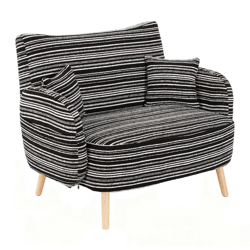 Canapé 2 places en bouclette rayures noir et blanc et coussins 121x81,5x87cm LATTICEIC