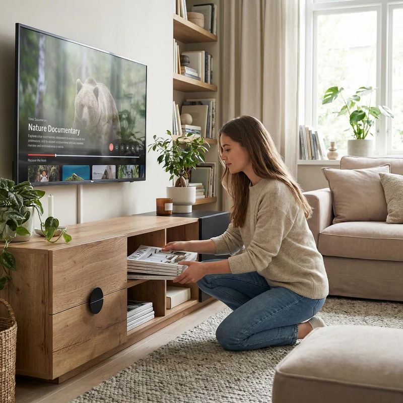 Meuble TV effet bois et noir avec élcairage LED 180x38,5x47cm PINNACLEE