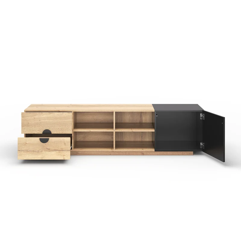 Meuble TV effet bois et noir avec élcairage LED 180x38,5x47cm PINNACLEE