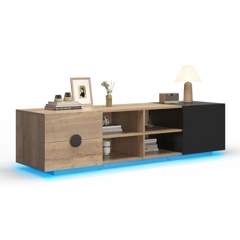 Meuble TV effet bois et noir avec élcairage LED 180x38,5x47cm PINNACLEE