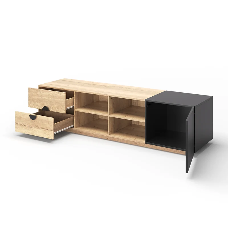 Meuble TV effet bois et noir avec élcairage LED 180x38,5x47cm PINNACLEE