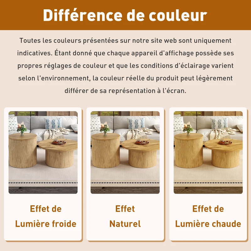 Ensemble de 2 tables basses rondes effet bois naturel base à tasseaux NIMBUSIS