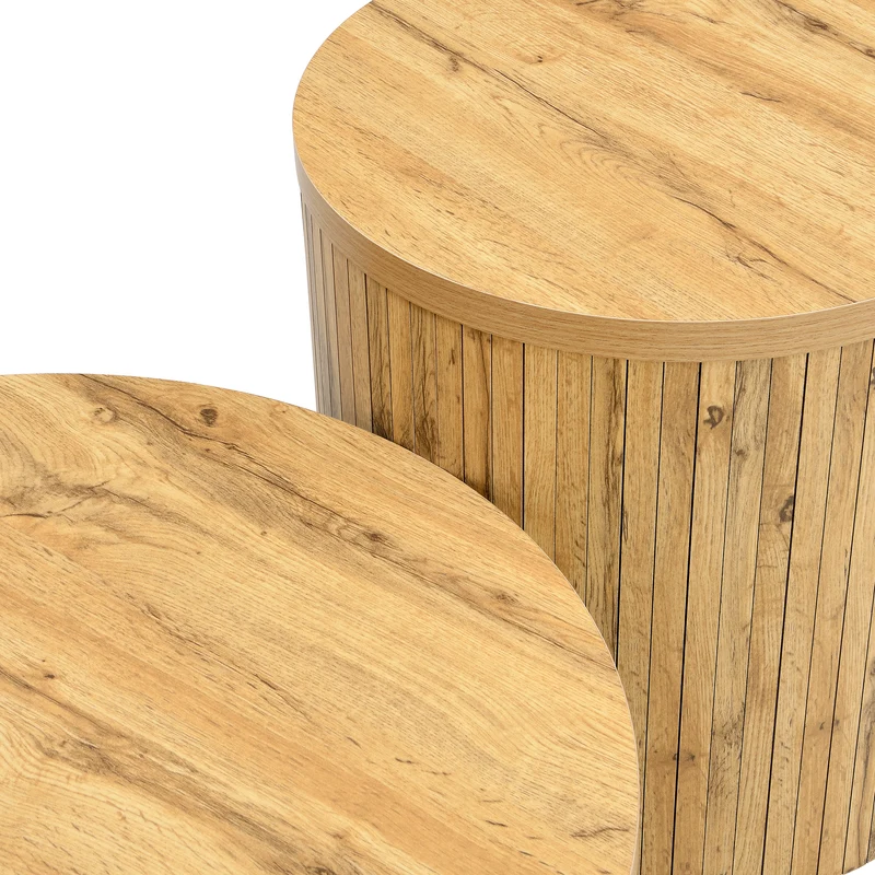Ensemble de 2 tables basses rondes effet bois naturel base à tasseaux NIMBUSIS