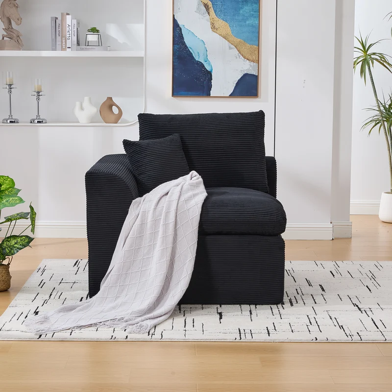Fauteuil chauffeuse modulable en velours côtelé noir 101x102,5x84cm ZENITHERA