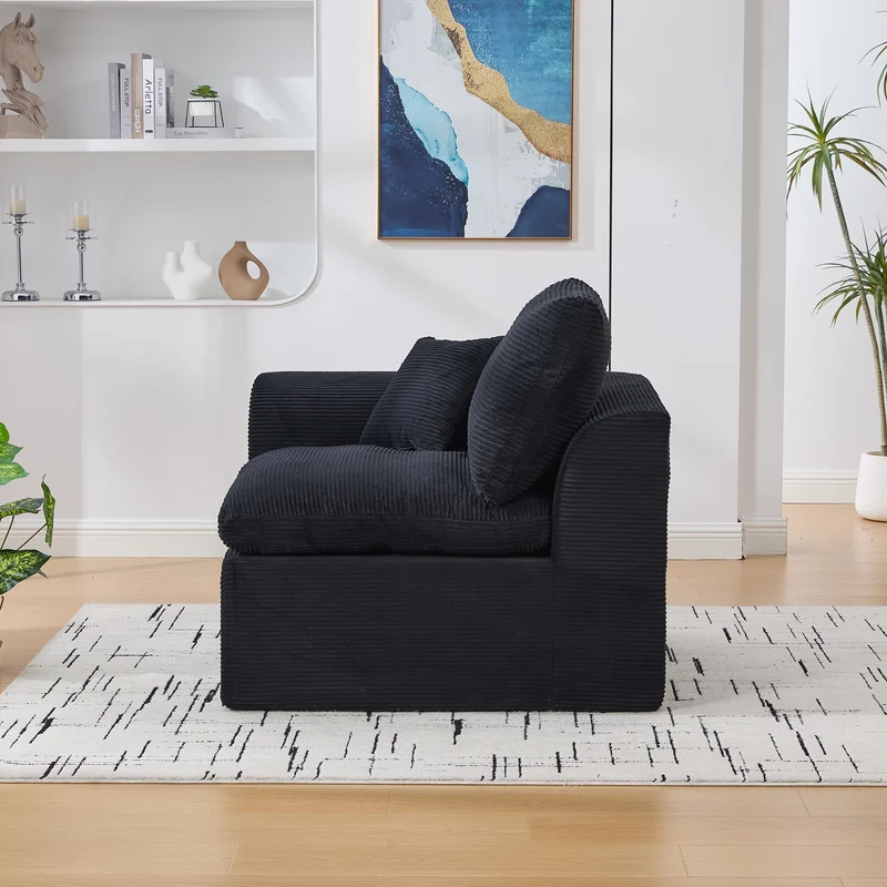 Fauteuil chauffeuse modulable en velours côtelé noir 101x102,5x84cm ZENITHERA