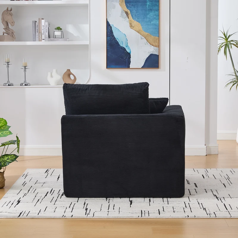 Fauteuil chauffeuse modulable en velours côtelé noir 101x102,5x84cm ZENITHERA