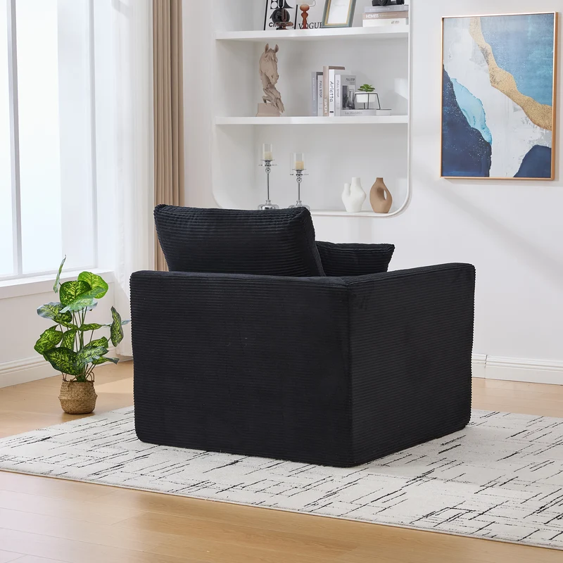 Fauteuil chauffeuse modulable en velours côtelé noir 101x102,5x84cm ZENITHERA