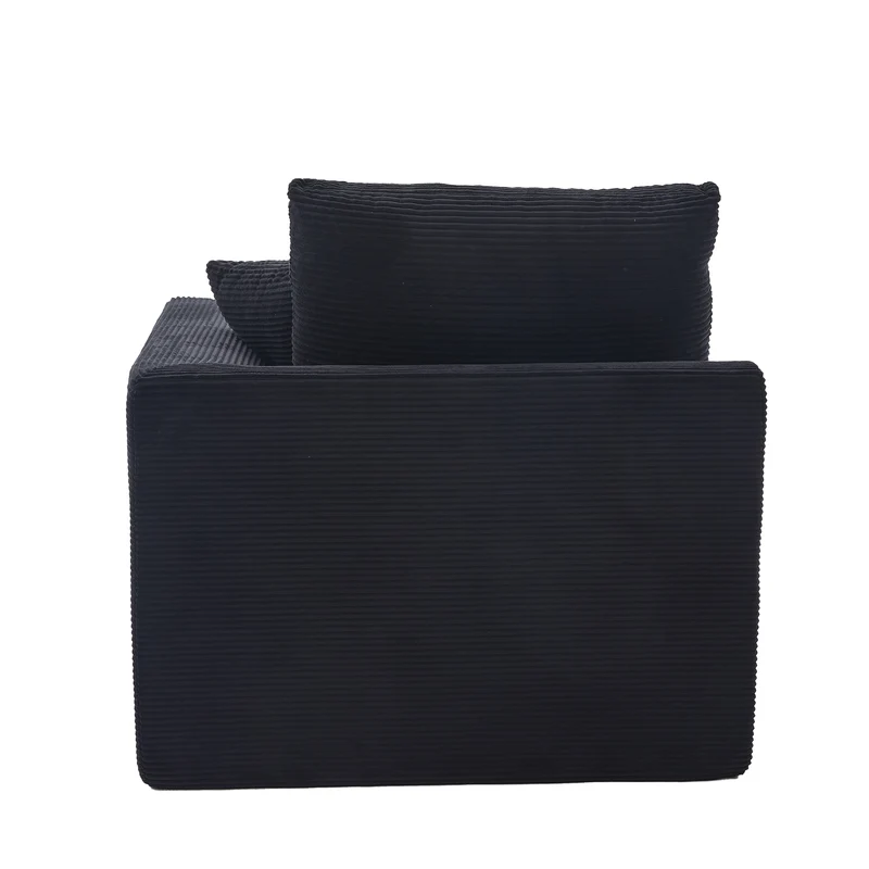 Fauteuil chauffeuse modulable en velours côtelé noir 101x102,5x84cm ZENITHERA