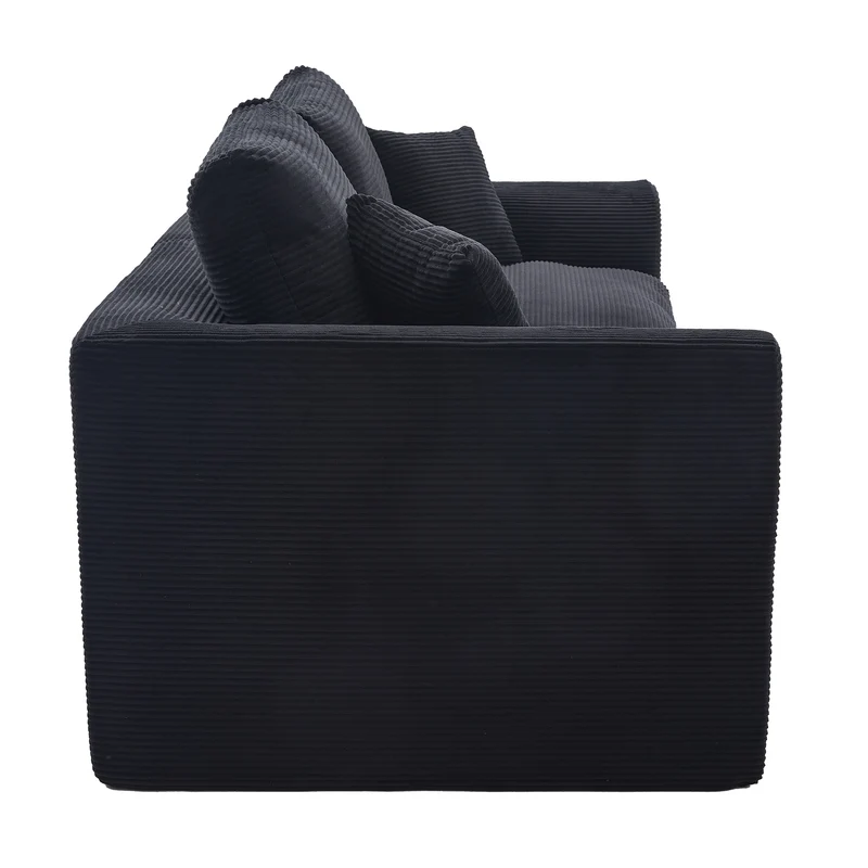 Fauteuil chauffeuse modulable en velours côtelé noir 101x102,5x84cm ZENITHERA