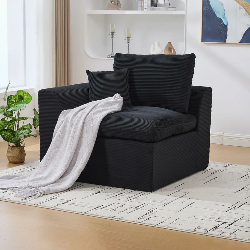 Fauteuil chauffeuse modulable en velours côtelé noir 101x102,5x84cm ZENITHERA
