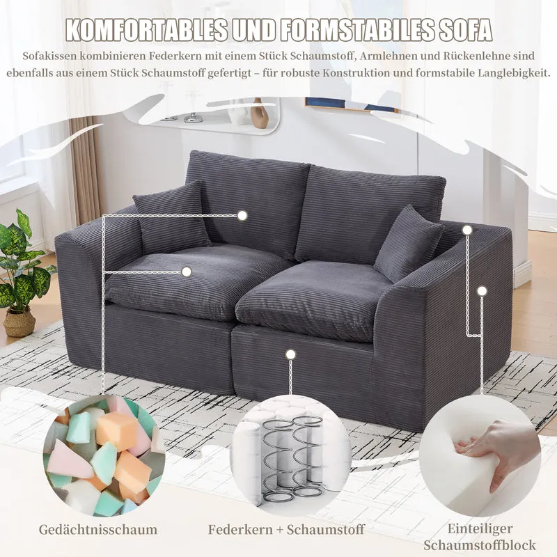 Canapé 2 places en velours côtelé gris foncé avec coussins AURAITA