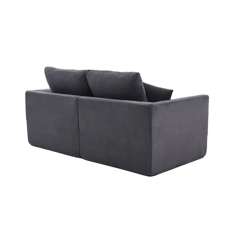 Canapé 2 places en velours côtelé gris foncé avec coussins AURAITA
