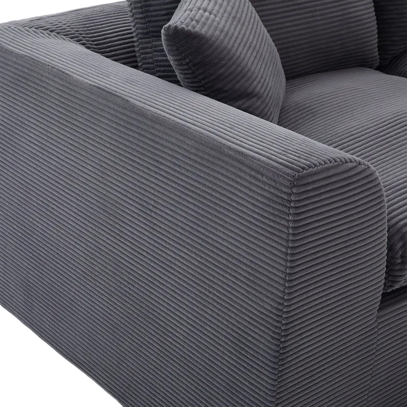 Canapé 2 places en velours côtelé gris foncé avec coussins AURAITA