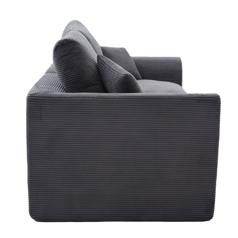 Canapé 2 places en velours côtelé gris foncé avec coussins AURAITA