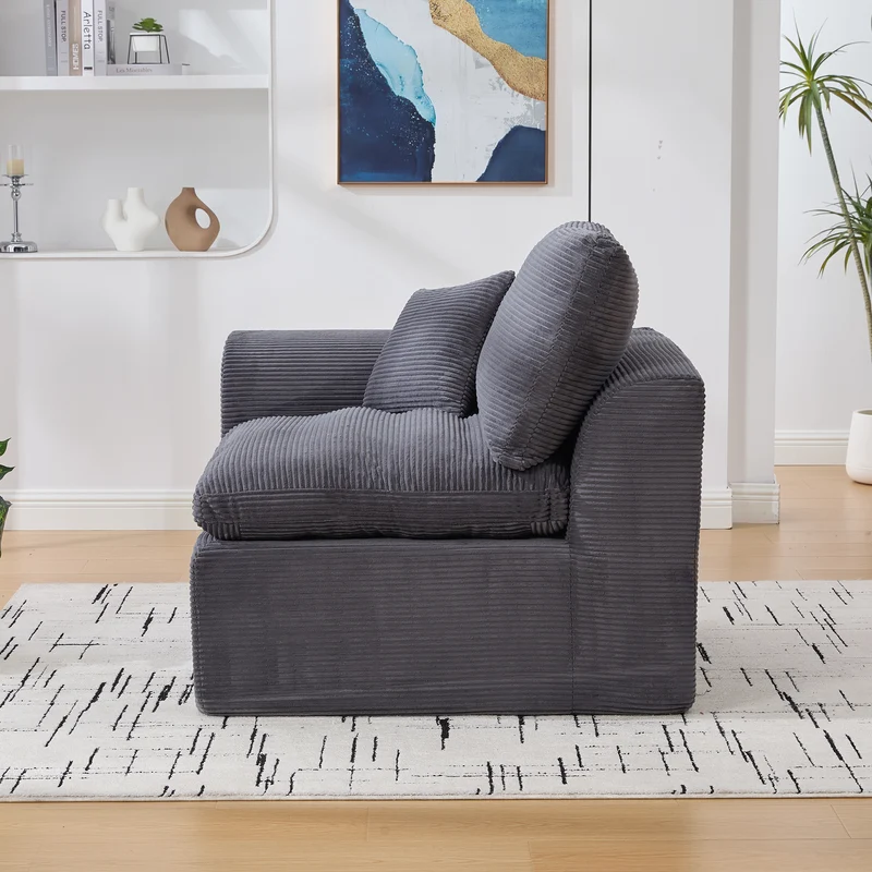 Fauteuil chauffeuse modulable en velours côtelé gris foncé 101x102,5x84cm ZENITHIQUE