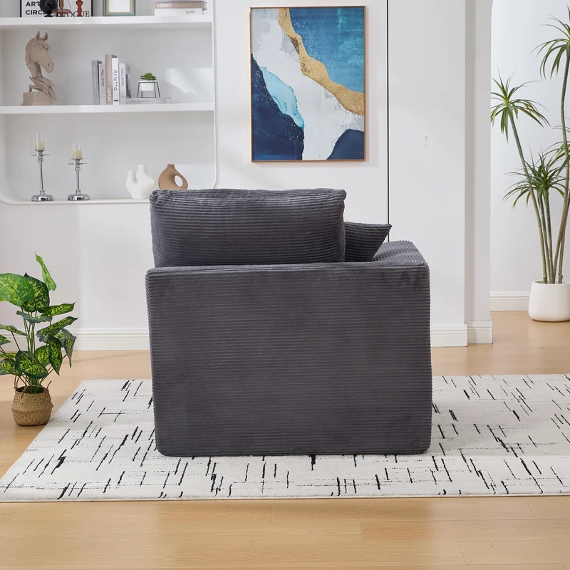Fauteuil chauffeuse modulable en velours côtelé gris foncé 101x102,5x84cm ZENITHIQUE