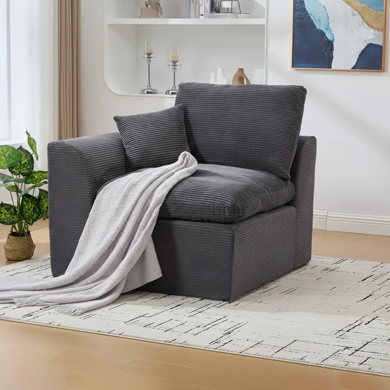 Fauteuil chauffeuse modulable en velours côtelé gris foncé 101x102,5x84cm ZENITHIQUE