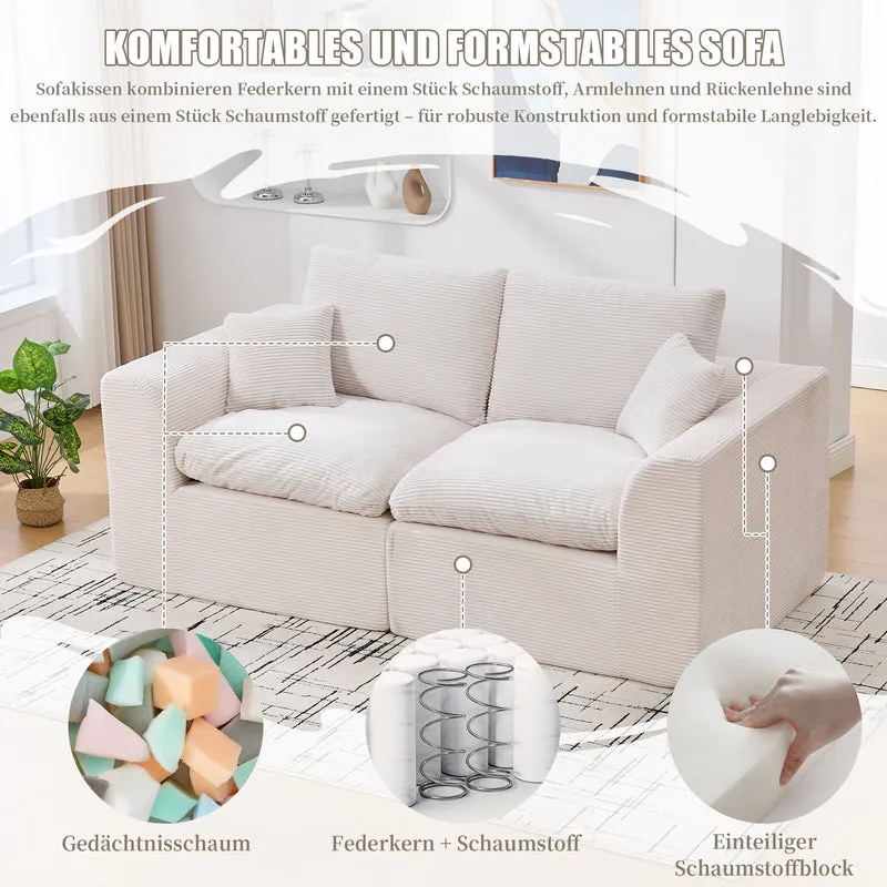 Canapé 2 places en velours côtelé beige 204x102,5x84cm CRESCENTORA