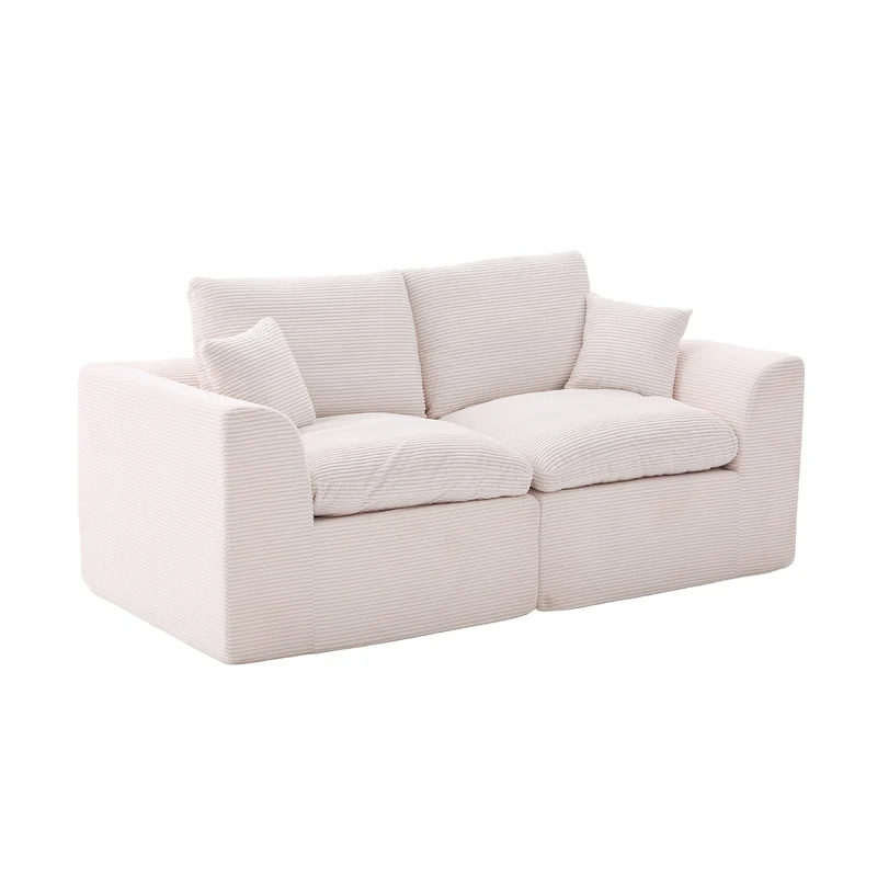 Canapé 2 places en velours côtelé beige 204x102,5x84cm CRESCENTORA