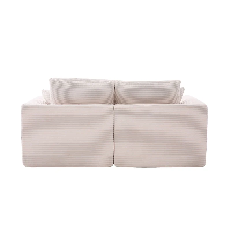 Canapé 2 places en velours côtelé beige 204x102,5x84cm CRESCENTORA