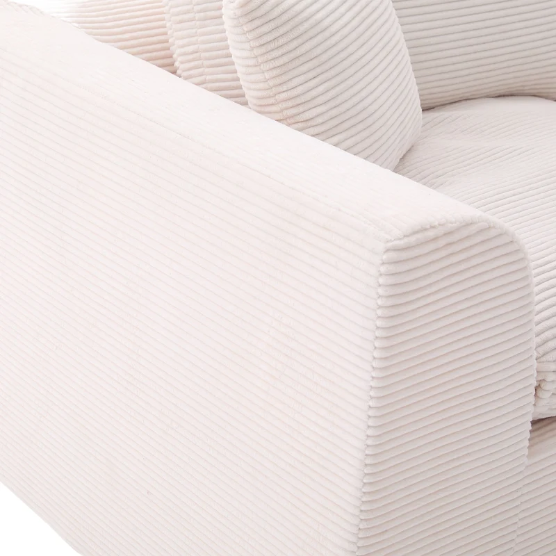 Canapé 2 places en velours côtelé beige 204x102,5x84cm CRESCENTORA