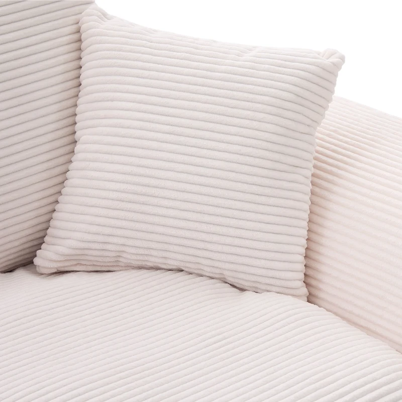 Canapé 2 places en velours côtelé beige 204x102,5x84cm CRESCENTORA